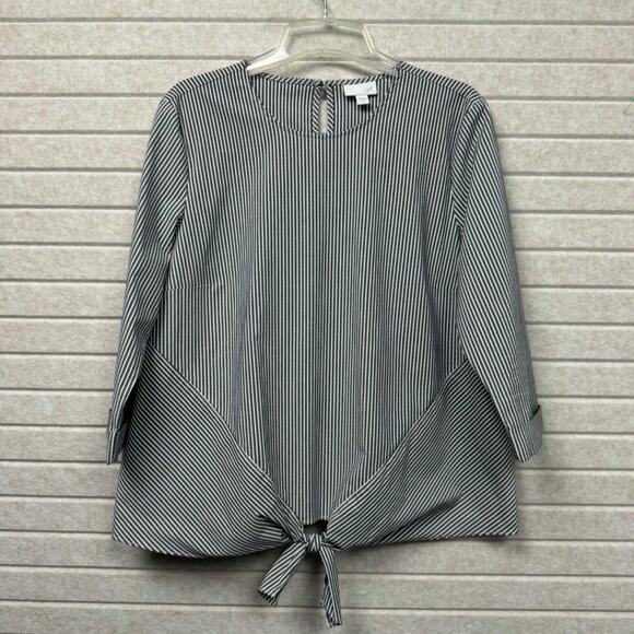 Tops - J Jill Striped Tie-Front Top Black White 3/4 Sleeve Women’s M